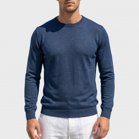 Pullover girocollo extrafine lino e cotone