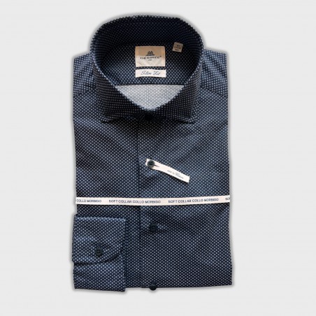 Camicia blu micro disegno slim fit - collo francese